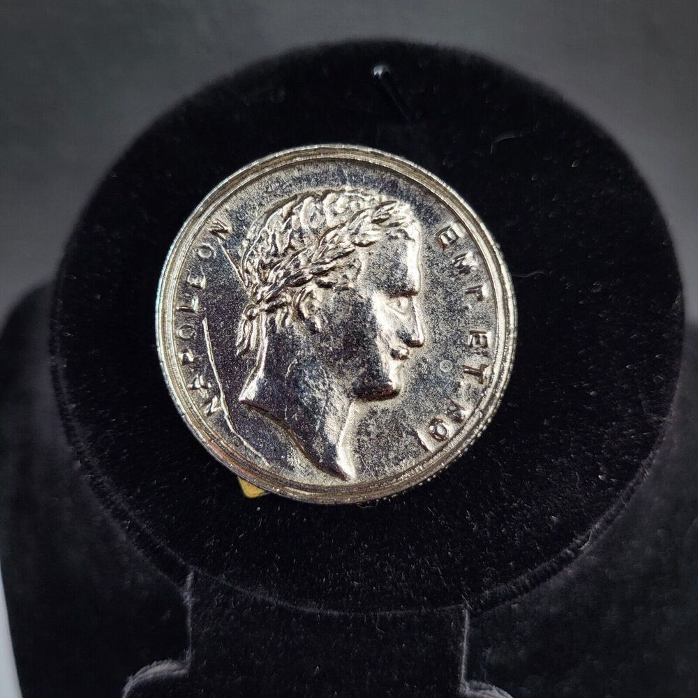 Vintage Emperor Napoleon Faux Coin Brooch Pin Scarf Pin Signed Mark XIV 1.5 in